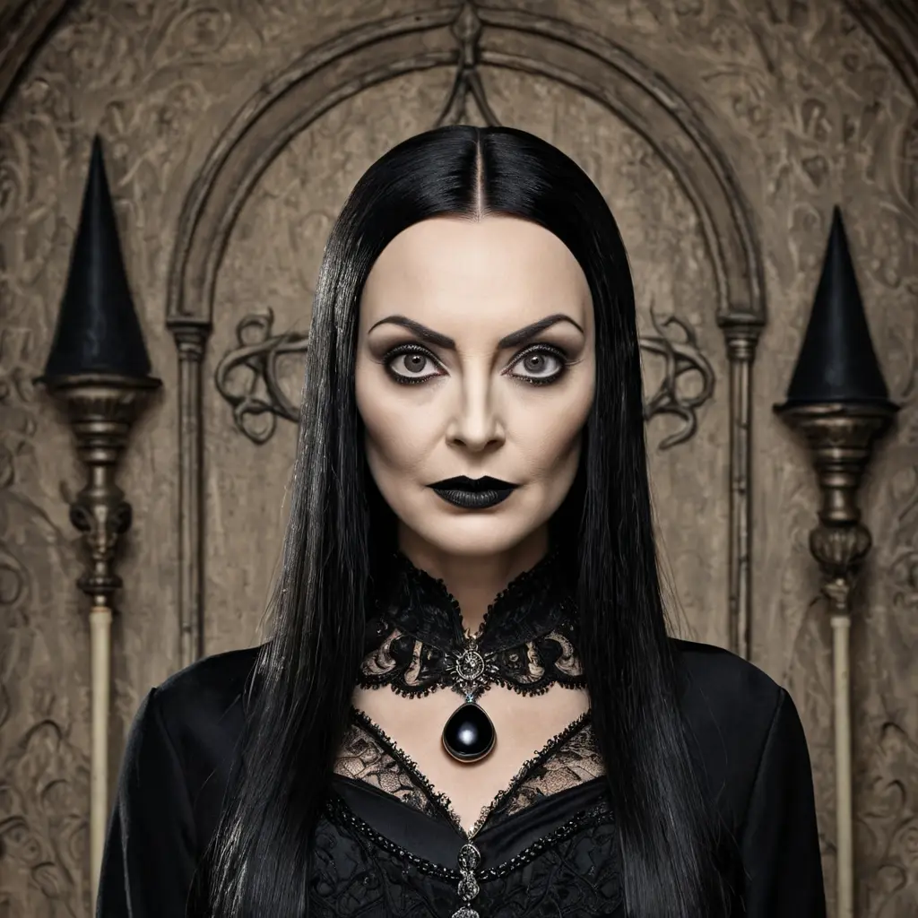 American Gothic Morticia Addams, Gothic and Fantasy, Half Body, Portrait, Threatening