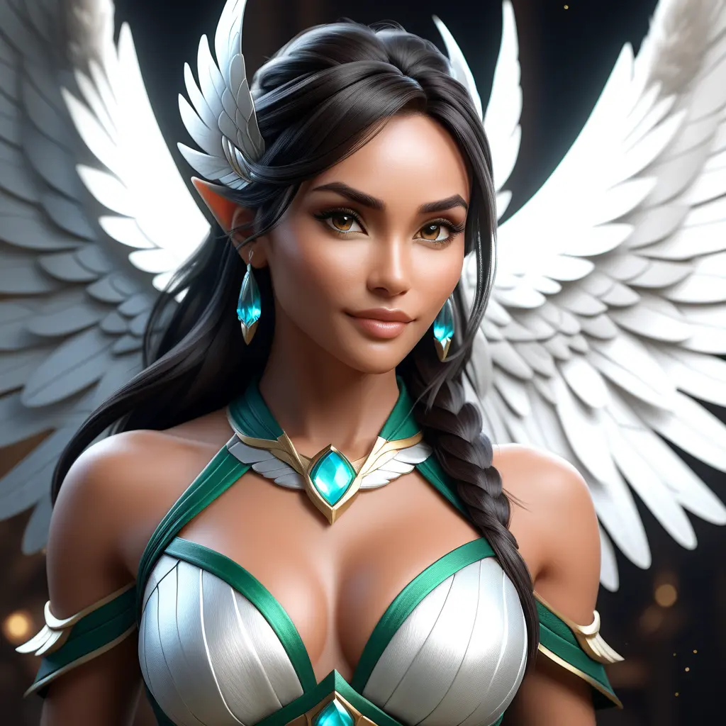 Alluring matte portrait of a beautiful Nidalee with wings, 8k, Highly Detailed, Intricate, Half Body, Realistic, Sharp Focus, Volumetric Lighting, Fantasy, Elegant by Stanley Artgerm Lau, WLOP