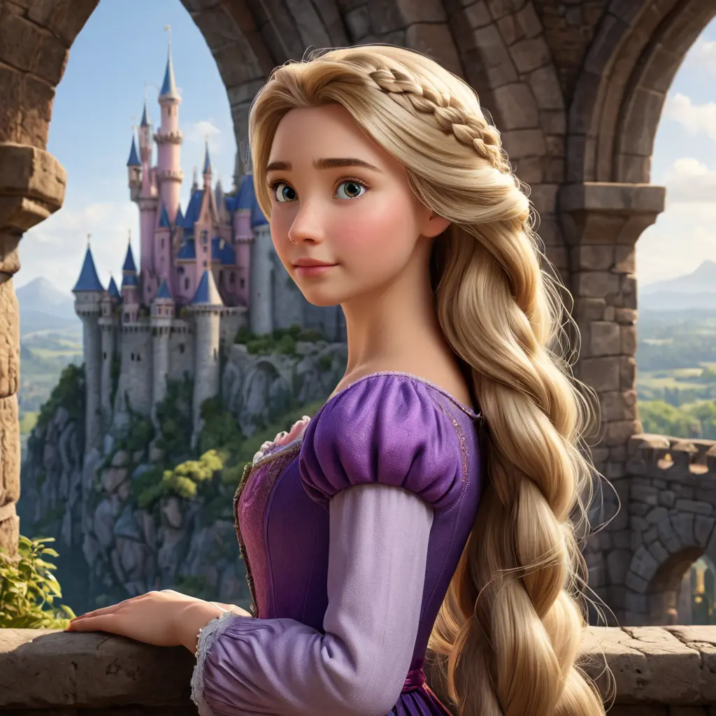 Matte portrait of Disney's Rapunzel inside a castle, Ultra Detailed, Half Body, Beautiful, Matte Painting, Sharp Focus, Portrait, Fantasy