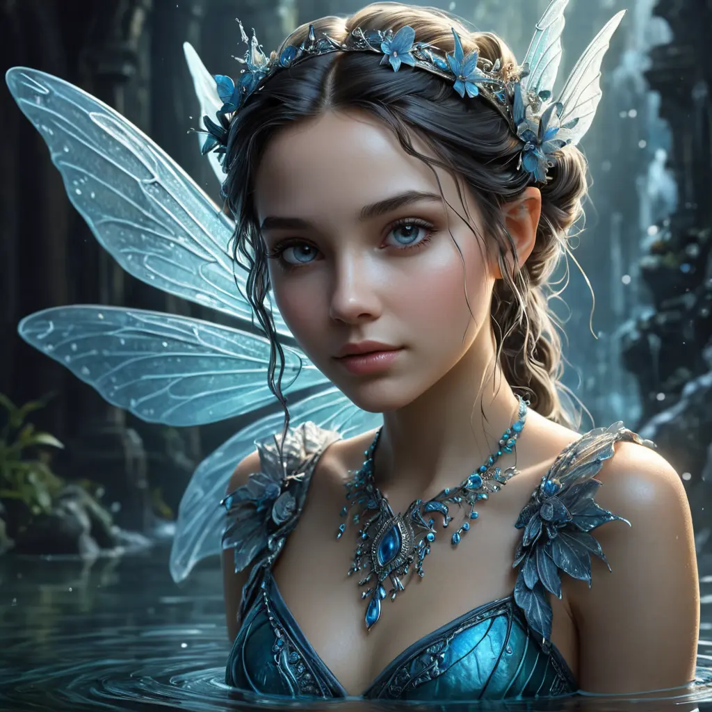 Portrait of a beautiful female water fairy, Highly Detailed, Intricate, Gothic and Fantasy, Epic, Digital Painting, Realistic, Smooth, Volumetric Lighting, Concept Art, Elegant