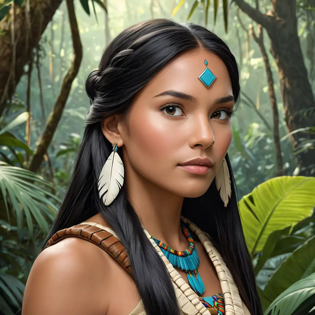 Matte portrait of Disney's Pocohontas in a jungle, Ultra Detailed, Half Body, Beautiful, Matte Painting, Sharp Focus, Portrait, Fantasy by Stanley Artgerm Lau