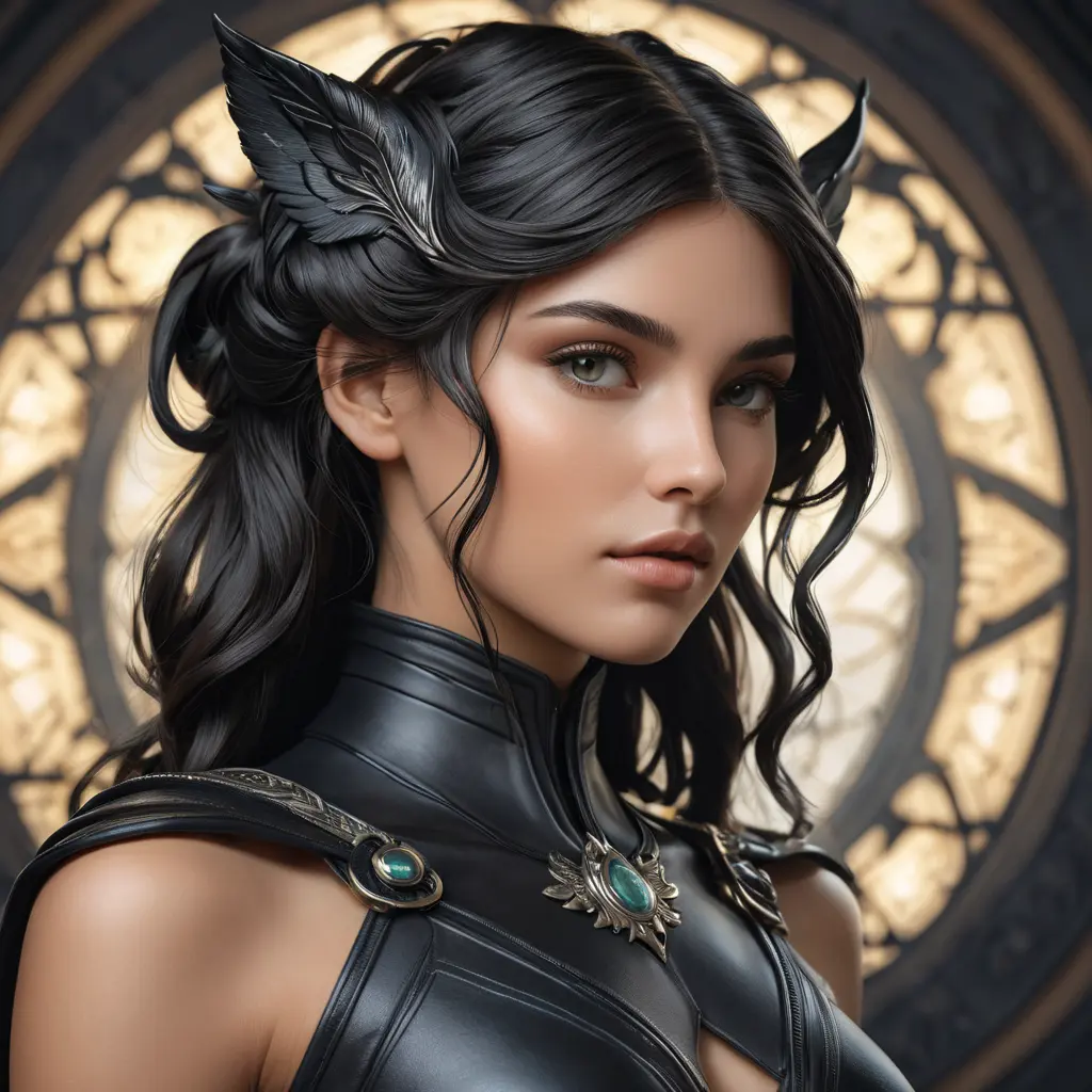 Alluring matte portrait of the beautiful goddess Artemis in black leather, 8k, Highly Detailed, Intricate, Realistic, Sharp Focus, Volumetric Lighting, Fantasy, Elegant by Stanley Artgerm Lau, Alphonse Mucha, WLOP