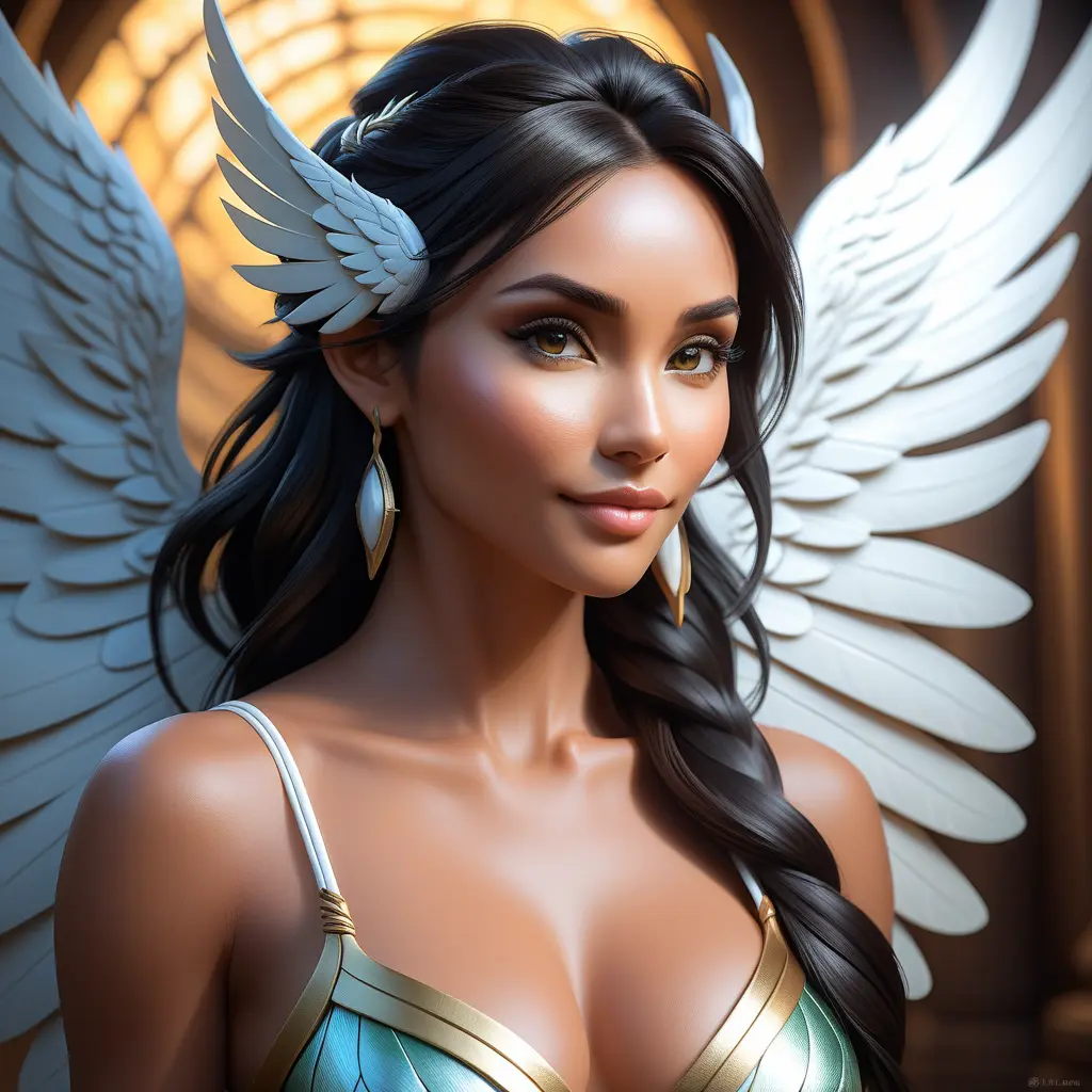 Alluring matte portrait of a beautiful Nidalee with wings, Highly Detailed, Intricate, Half Body, Realistic, Volumetric Lighting, Fantasy, Elegant by Stanley Artgerm Lau, Greg Rutkowski