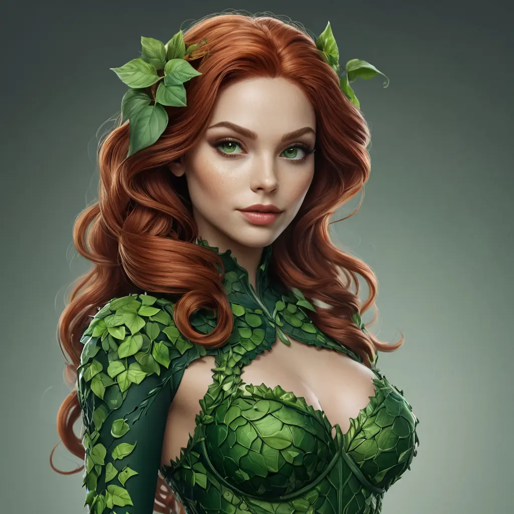 Alluring matte portrait of Poison Ivy in the style of Stefan Kostic, 8k, Highly Detailed, Intricate, Half Body, Matte Painting, Realistic, Sharp Focus, Fantasy by Greg Rutkowski