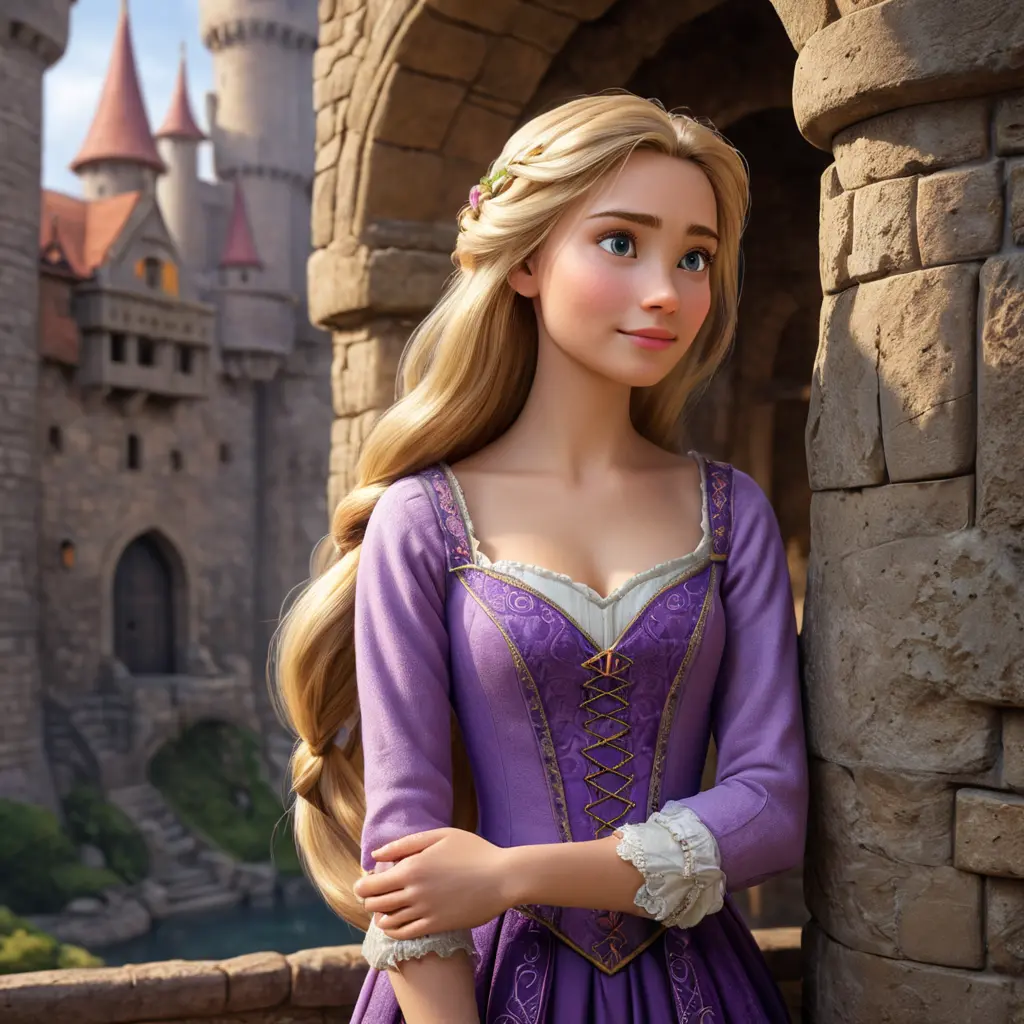 Matte portrait of Disney's Rapunzel inside a castle, Ultra Detailed, Half Body, Beautiful, Matte Painting, Sharp Focus, Portrait, Fantasy