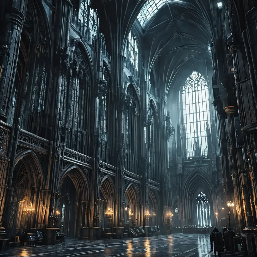 Cyberpunk Cathedral in a dystopian future, Dystopian, Cybernatic and Sci-Fi