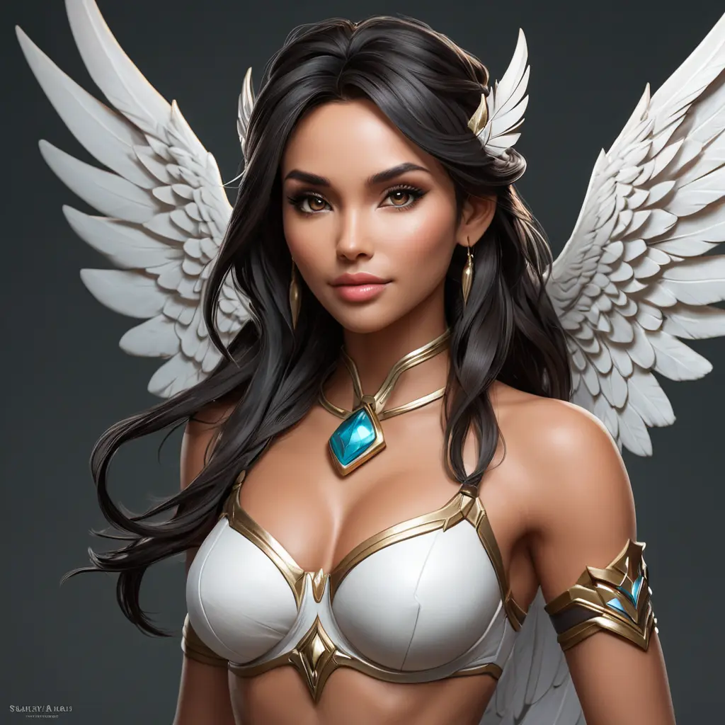 Alluring matte portrait of a beautiful Nidalee with wings, Highly Detailed, Intricate, Half Body, Realistic, Volumetric Lighting, Fantasy, Elegant by Stanley Artgerm Lau, Greg Rutkowski