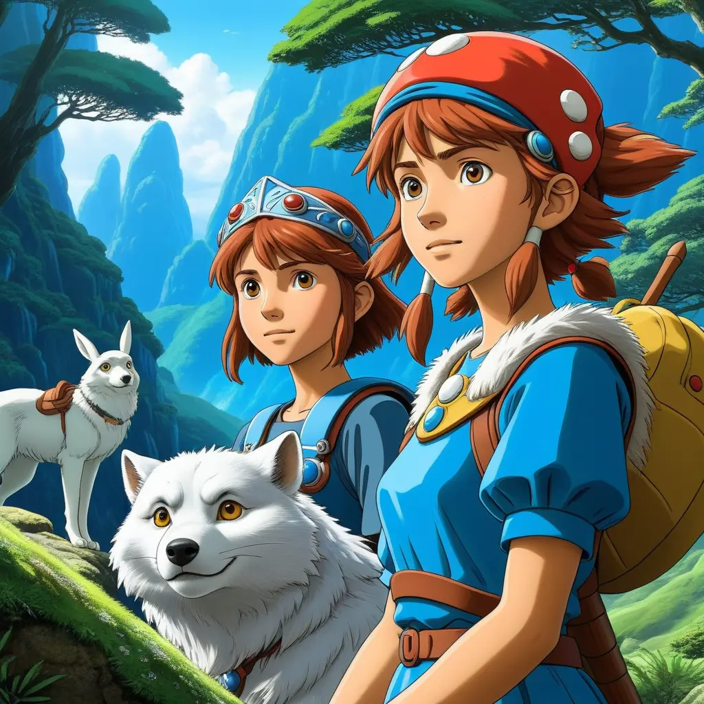 princess nausicaa and princess mononoke, Highly Detailed, Beautiful, Digital Painting, Anime, Fantasy by Studio Ghibli