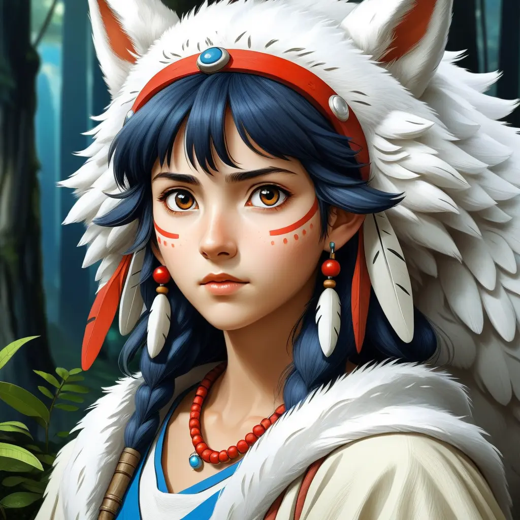 portrait of princess mononoke, Highly Detailed, Beautiful, Digital Painting, Anime, Fantasy by Studio Ghibli