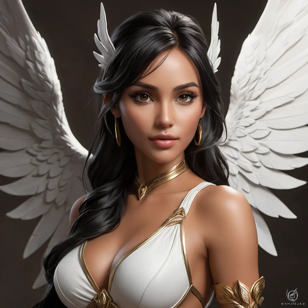 Alluring matte portrait of a beautiful Nidalee with wings, Highly Detailed, Intricate, Half Body, Realistic, Volumetric Lighting, Fantasy, Elegant by Stanley Artgerm Lau, Greg Rutkowski