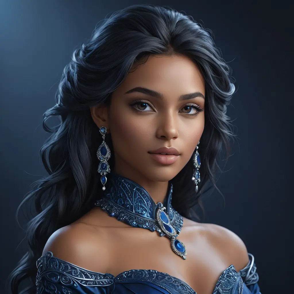 Matte portrait of the beautiful Samira in dark blue, 8k, Highly Detailed, Intricate, Realistic, Sharp Focus, Volumetric Lighting, Fantasy, Elegant by Stanley Artgerm Lau, WLOP, Stefan Kostic