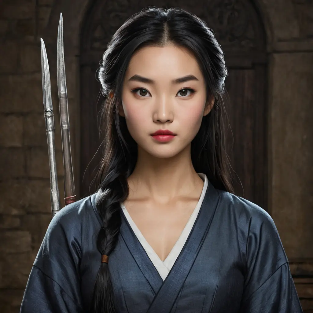 American Gothic Mulan, Gothic and Fantasy, Half Body, Portrait, Threatening