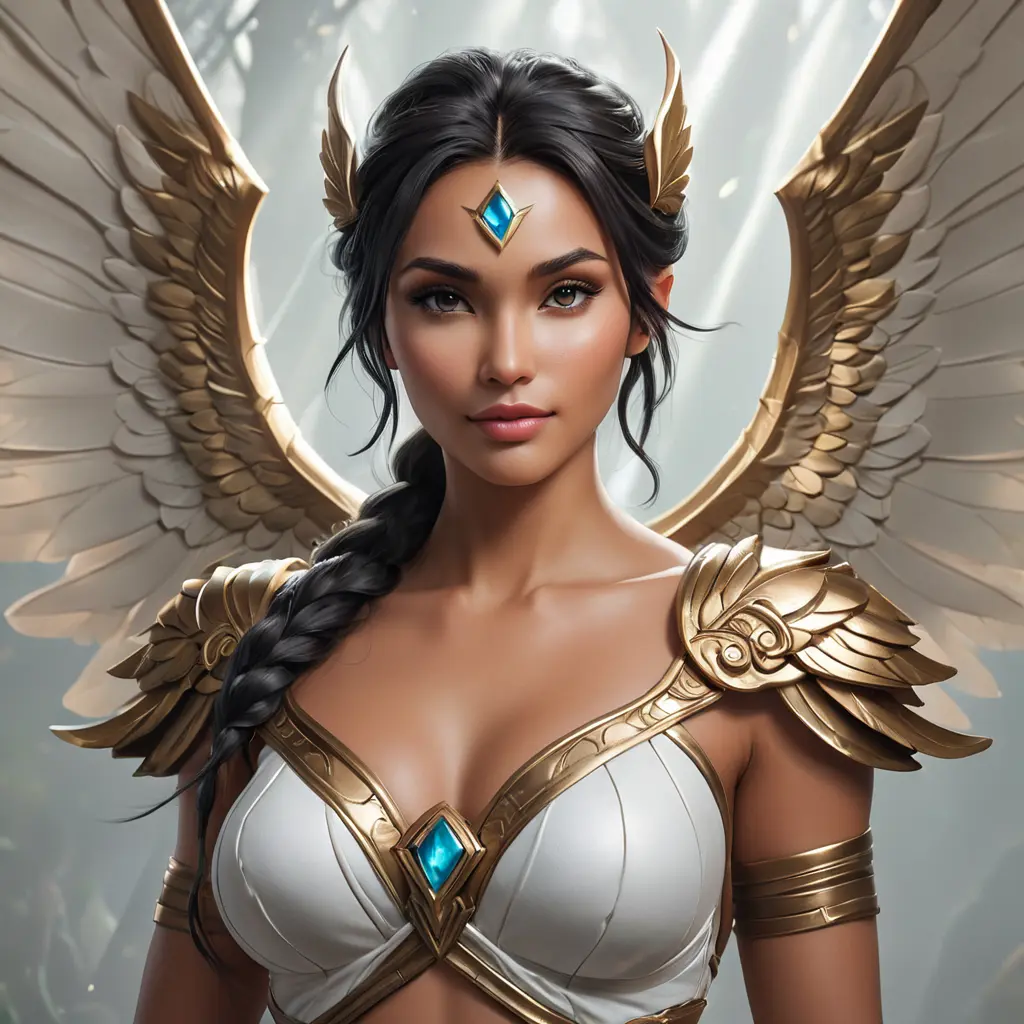 Alluring matte portrait of a beautiful Nidalee with wings, Highly Detailed, Intricate, Half Body, Realistic, Volumetric Lighting, Fantasy, Elegant by Stanley Artgerm Lau, Greg Rutkowski