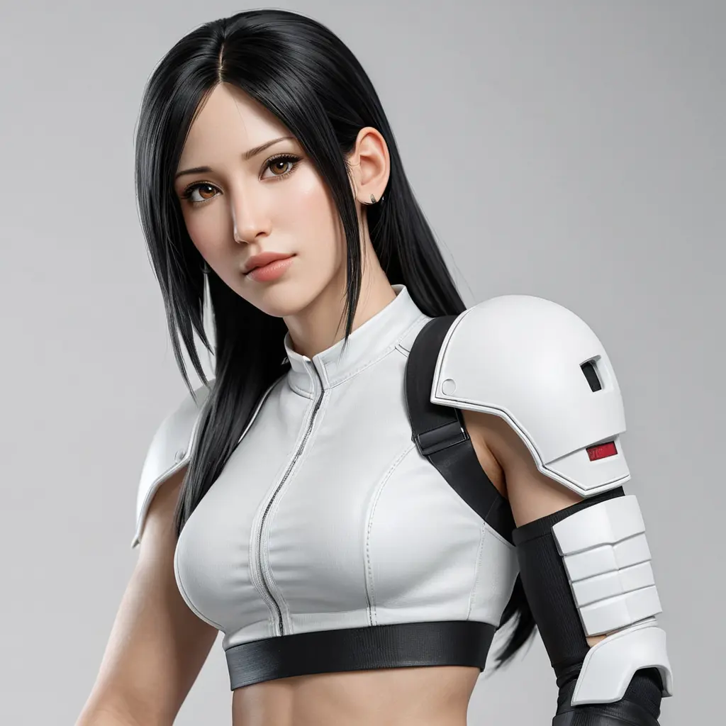 Matte portrait of Tifa Lockhart in white in the style of Stefan Kostic, Highly Detailed, Beautiful, Sharp Focus, Elegant