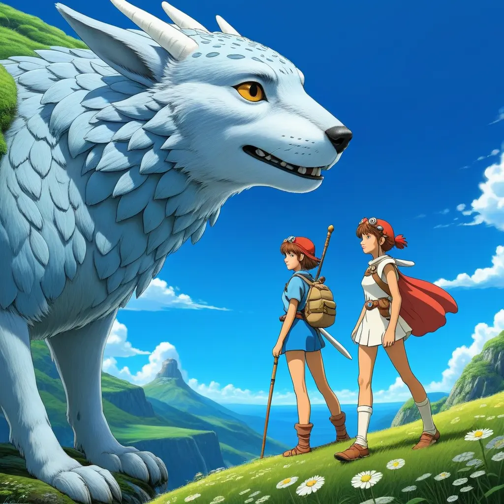 princess nausicaa and princess mononoke, Highly Detailed, Beautiful, Digital Painting, Anime, Fantasy by Studio Ghibli