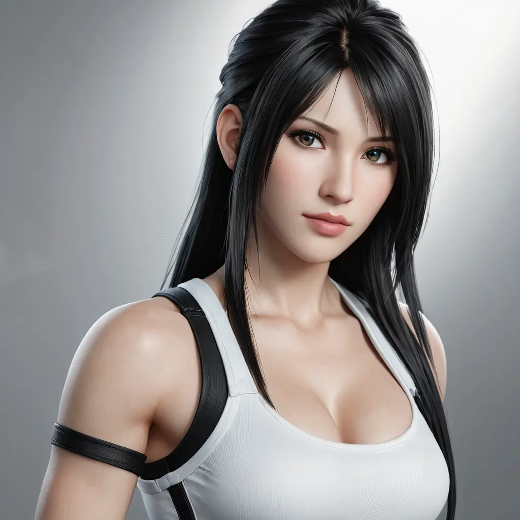 Matte portrait of Tifa Lockhart in white in the style of Stefan Kostic, Highly Detailed, Beautiful, Sharp Focus, Elegant