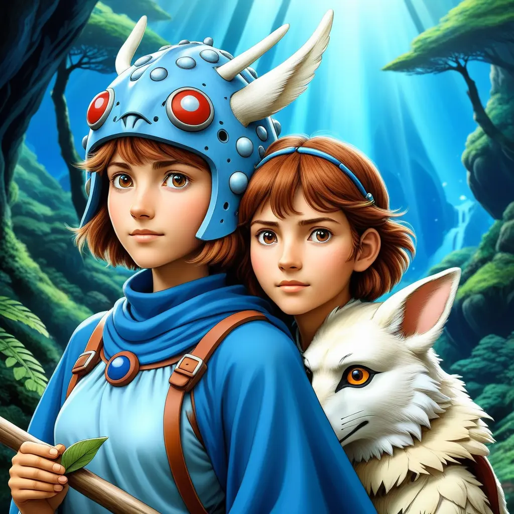 princess nausicaa and princess mononoke, Highly Detailed, Beautiful, Digital Painting, Anime, Fantasy by Studio Ghibli