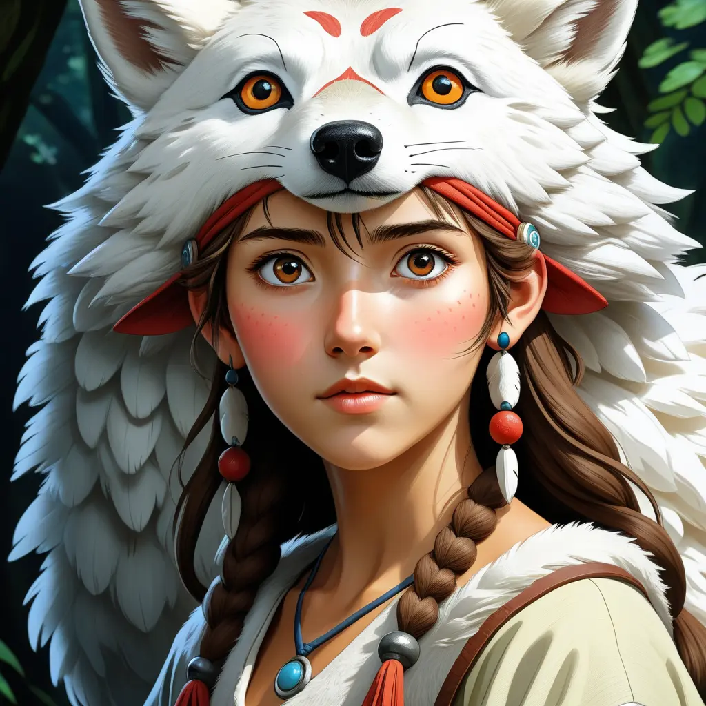 portrait of princess mononoke, Highly Detailed, Beautiful, Digital Painting, Anime, Fantasy by Studio Ghibli