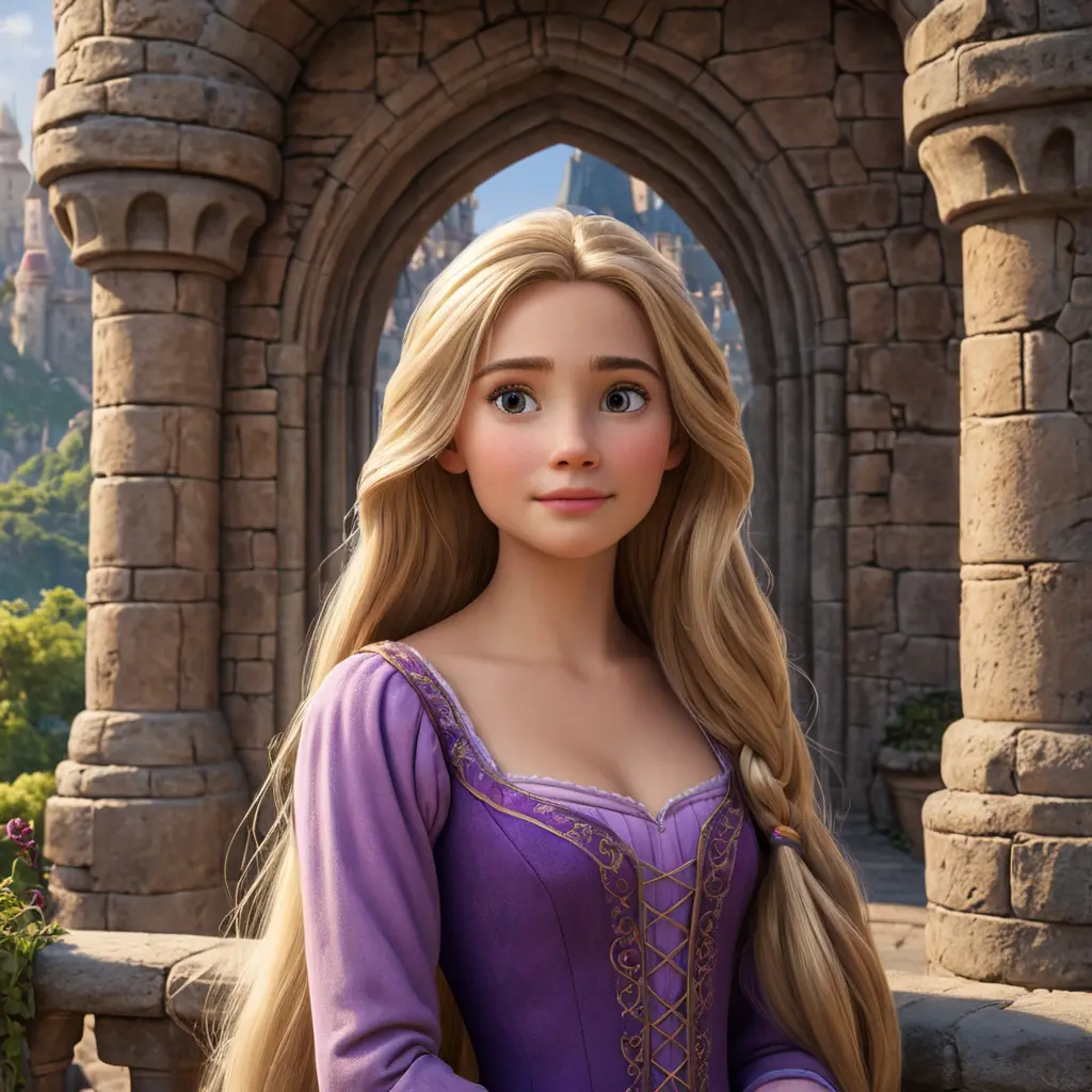 Matte portrait of Disney's Rapunzel inside a castle, Ultra Detailed, Half Body, Beautiful, Matte Painting, Sharp Focus, Portrait, Fantasy