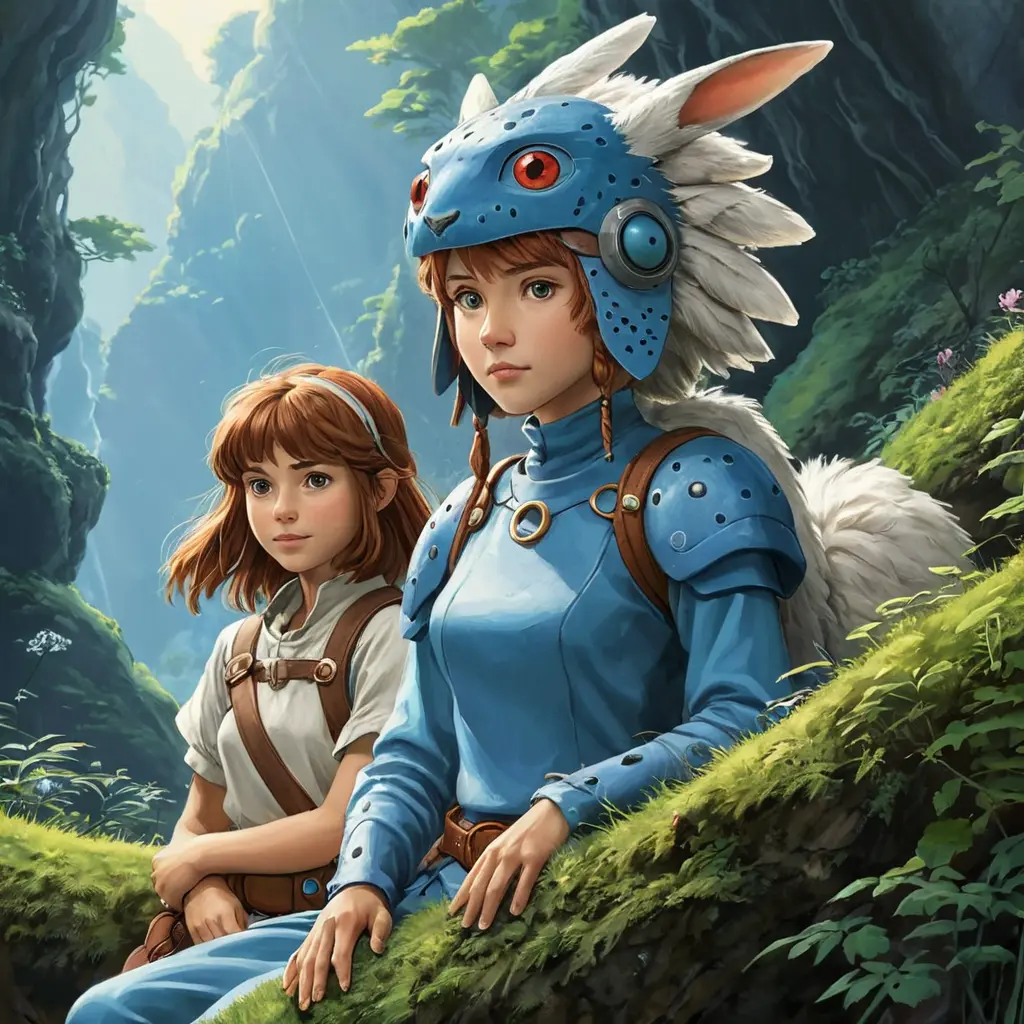 princess nausicaa and princess mononoke, Highly Detailed, Beautiful, Digital Painting, Anime, Fantasy by Studio Ghibli