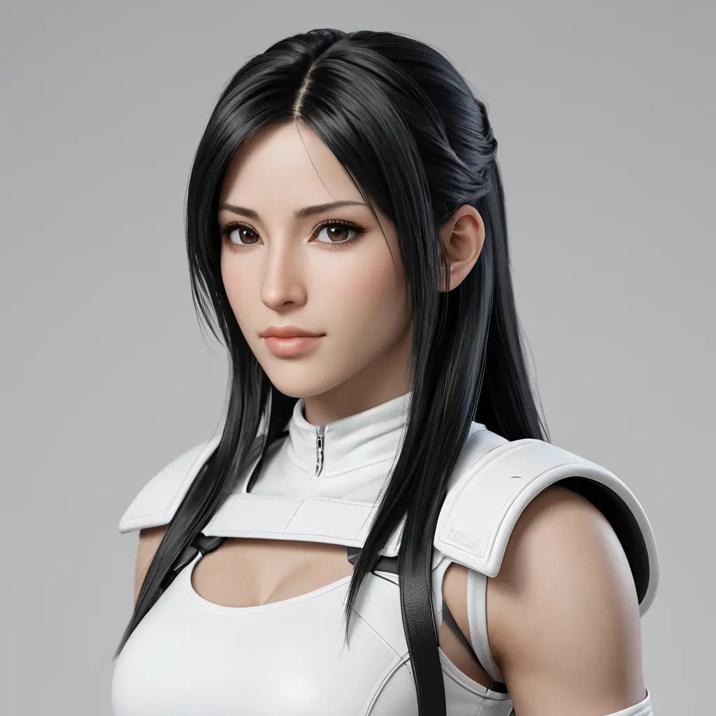 Matte portrait of Tifa Lockhart in white in the style of Stefan Kostic, Highly Detailed, Beautiful, Sharp Focus, Elegant