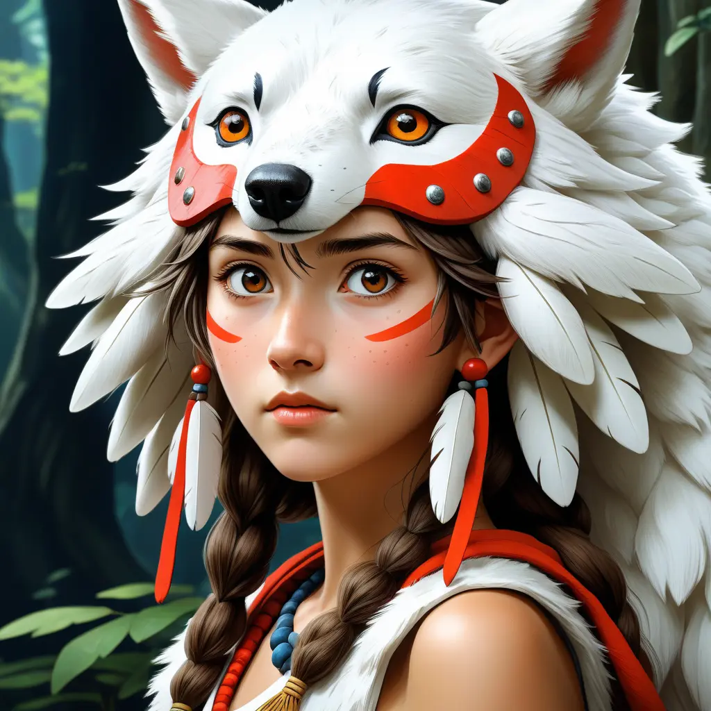 portrait of princess mononoke, Highly Detailed, Beautiful, Digital Painting, Anime, Fantasy by Studio Ghibli