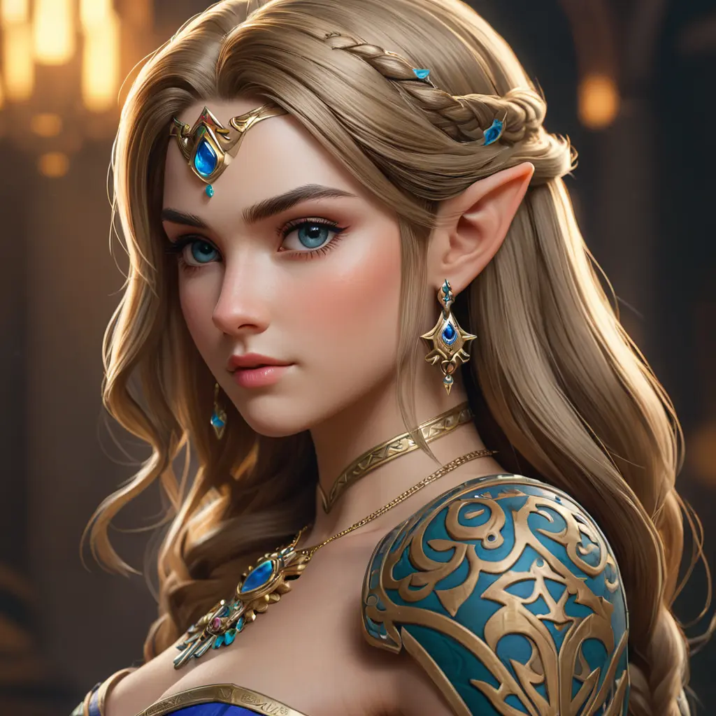 Matte portrait of Princess Zelda with tattoos, 8k, Highly Detailed, Powerful, Alluring, Artstation, Magical, Digital Painting, Photo Realistic, Sharp Focus, Volumetric Lighting, Concept Art by Stanley Artgerm Lau, Greg Rutkowski