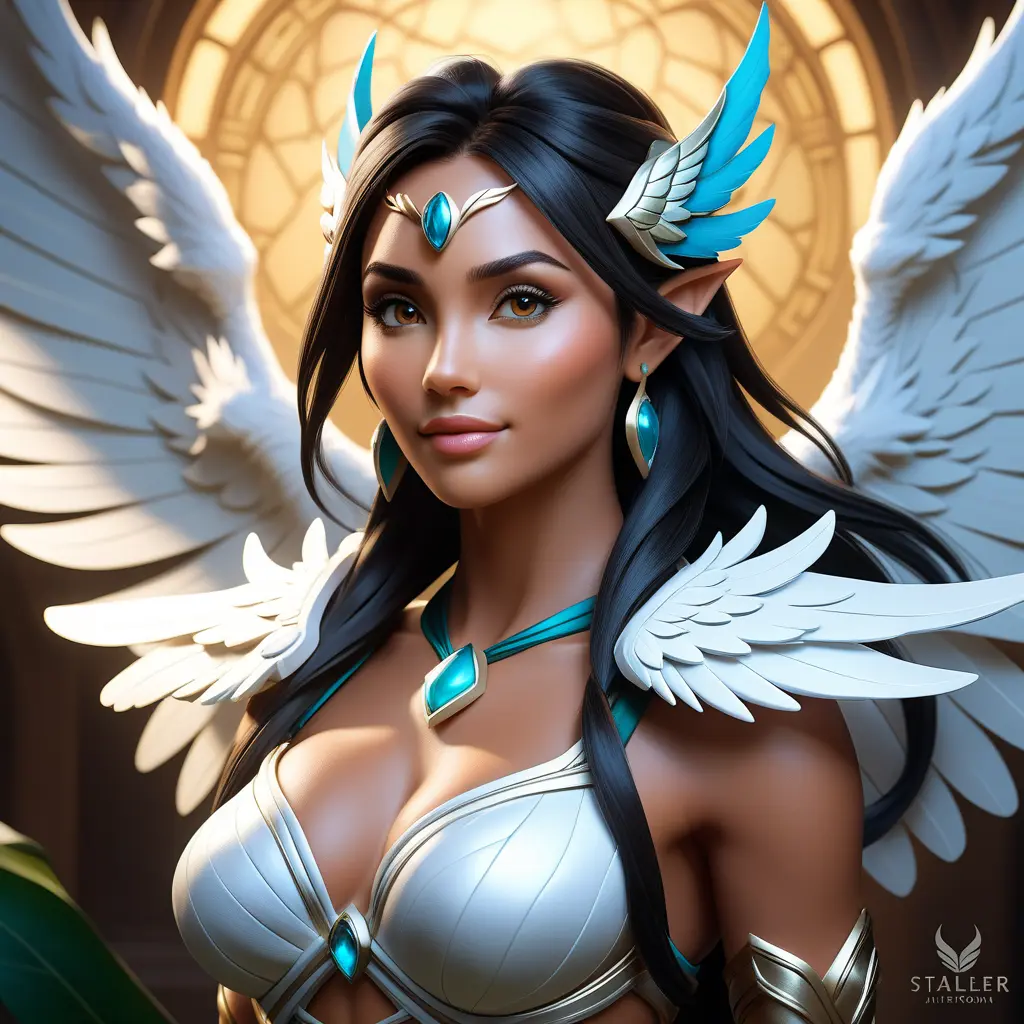 Alluring matte portrait of a beautiful Nidalee with wings, Highly Detailed, Intricate, Half Body, Realistic, Volumetric Lighting, Fantasy, Elegant by Stanley Artgerm Lau, Greg Rutkowski