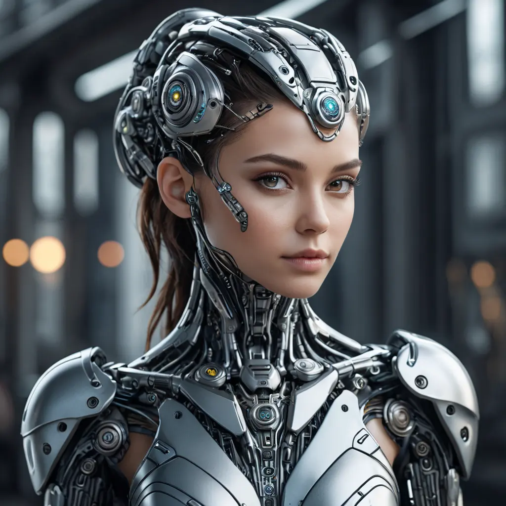 Alluring highly detailed matte portrait of a beautiful cyborg in the style of Stefan Kostic, 8k, High Definition, Highly Detailed, Intricate, Half Body, Realistic, Sharp Focus, Fantasy, Elegant