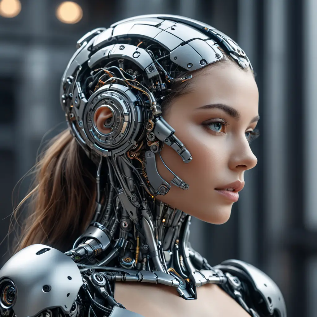 Alluring highly detailed matte portrait of a beautiful cyborg in the style of Stefan Kostic, 8k, High Definition, Highly Detailed, Intricate, Half Body, Realistic, Sharp Focus, Fantasy, Elegant