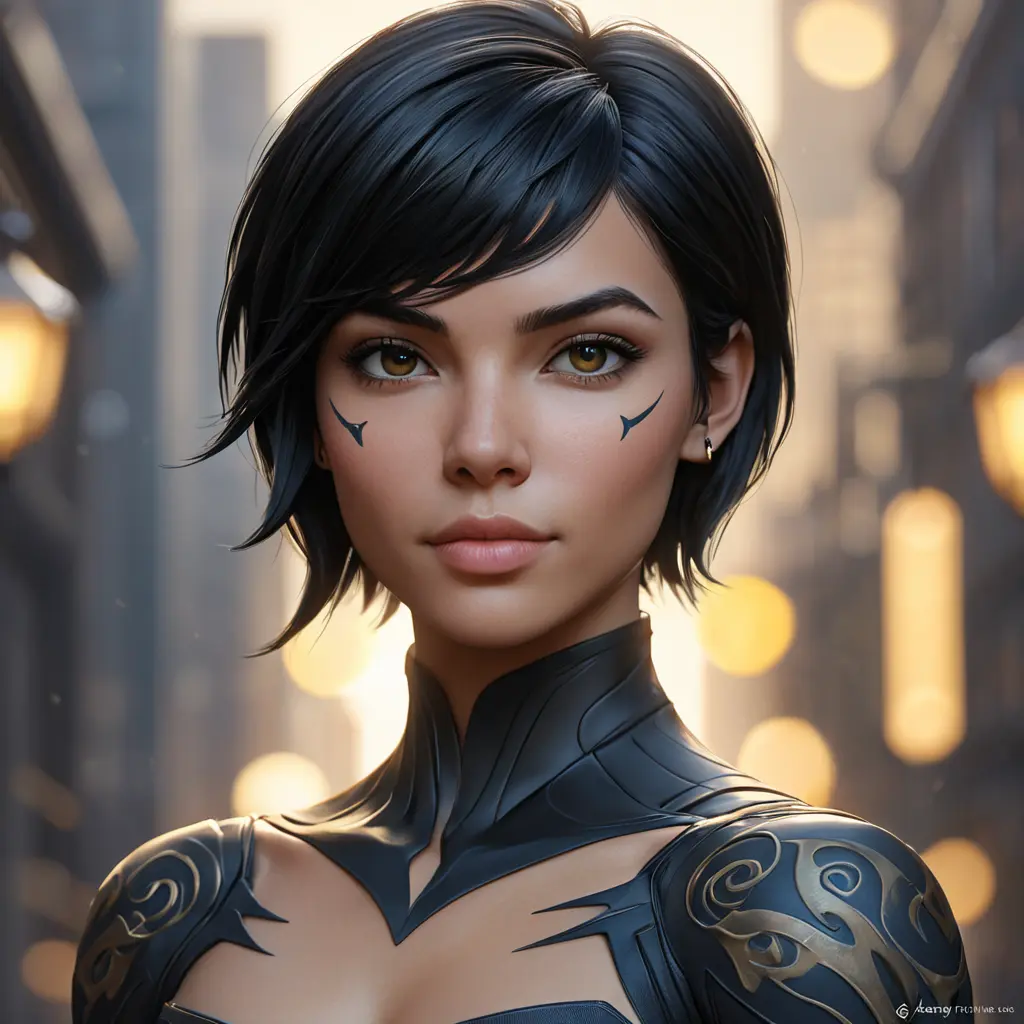 Matte portrait of Cassandra Cain with tattoos, 8k, Highly Detailed, Alluring, Artstation, Bokeh effect, Sharp Focus, Volumetric Lighting, Concept Art by Stanley Artgerm Lau, Greg Rutkowski