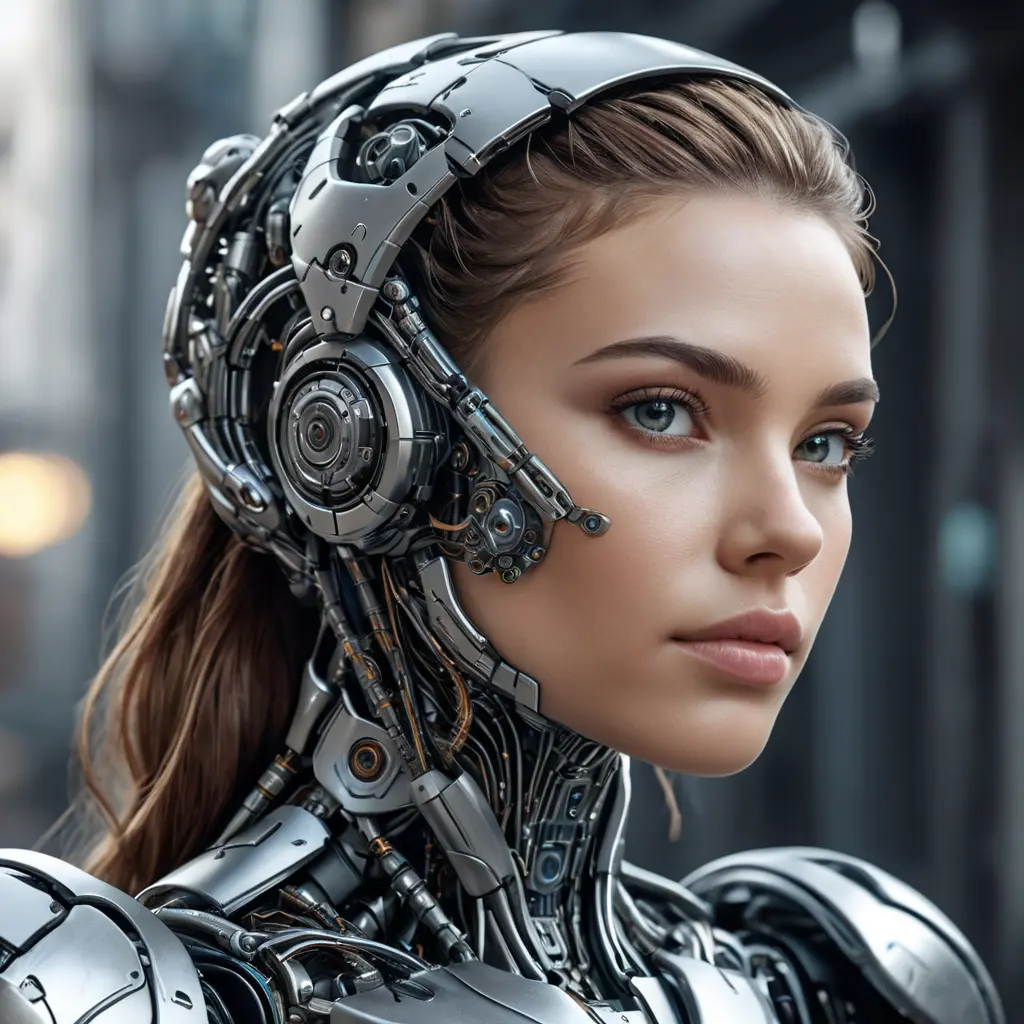 Alluring highly detailed matte portrait of a beautiful cyborg in the style of Stefan Kostic, 8k, High Definition, Highly Detailed, Intricate, Half Body, Realistic, Sharp Focus, Fantasy, Elegant