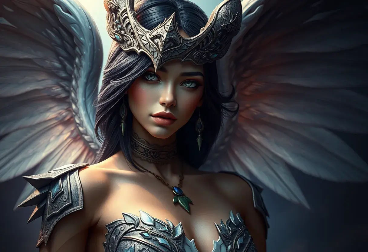 Alluring matte portrait of a beautiful Nidalee with wings, Highly Detailed, Intricate, Half Body, Realistic, Volumetric Lighting, Fantasy, Elegant by Stanley Artgerm Lau, Greg Rutkowski