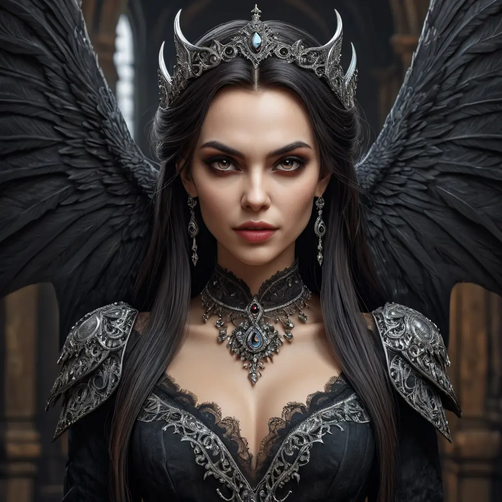 A beautiful winged romanian vampire woman with penetrating eyes, fangs, perfect face, 8k, Hyper Detailed, Intricate Details, Masterpiece, Contemporary, Full Body, Trending on Artstation, Gothic, Deviantart, Concept Art by Stefan Kostic