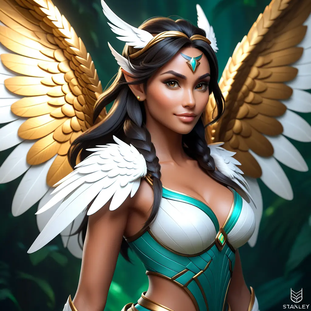 Alluring matte portrait of a beautiful Nidalee with wings, Highly Detailed, Intricate, Half Body, Realistic, Volumetric Lighting, Fantasy, Elegant by Stanley Artgerm Lau, Greg Rutkowski