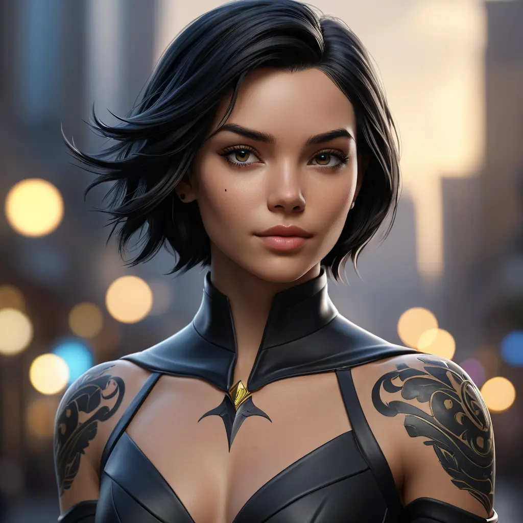 Matte portrait of Cassandra Cain with tattoos, 8k, Highly Detailed, Alluring, Artstation, Bokeh effect, Sharp Focus, Volumetric Lighting, Concept Art by Stanley Artgerm Lau, Greg Rutkowski