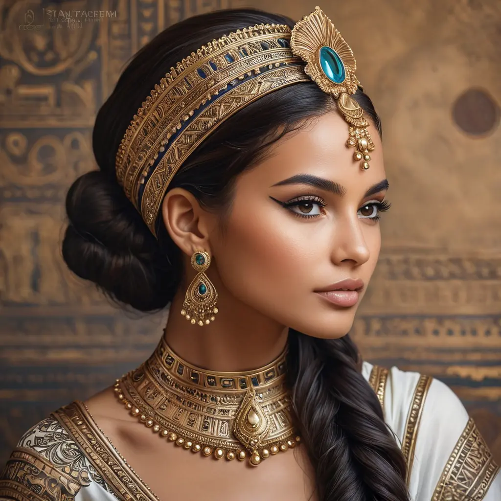 An elegant queen from ancient Egypt with intricate henna tattoos, Highly Detailed, Half Body, Gorgeous, Stunning, Elegant by Stanley Artgerm Lau