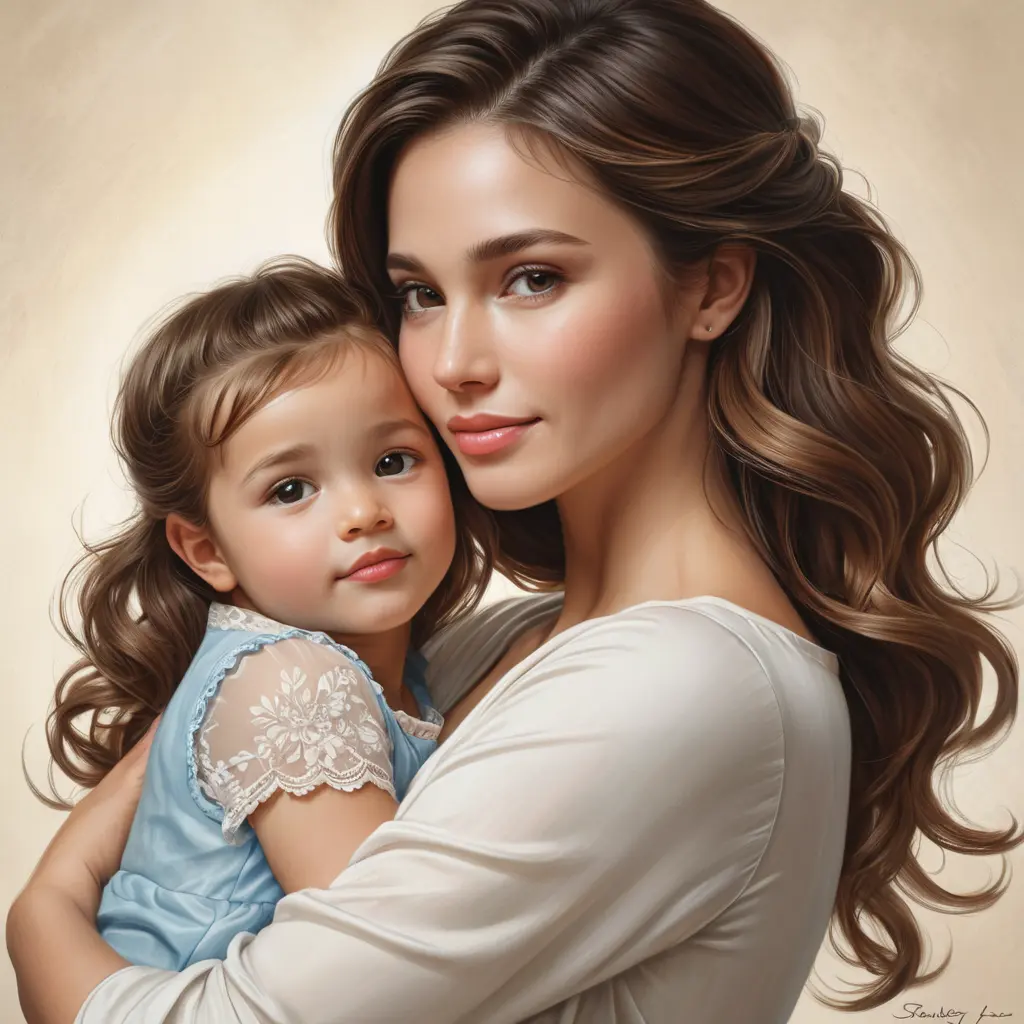 a loving woman embracing her child, Highly Detailed, Half Body, Gorgeous, Stunning, Elegant by Stanley Artgerm Lau