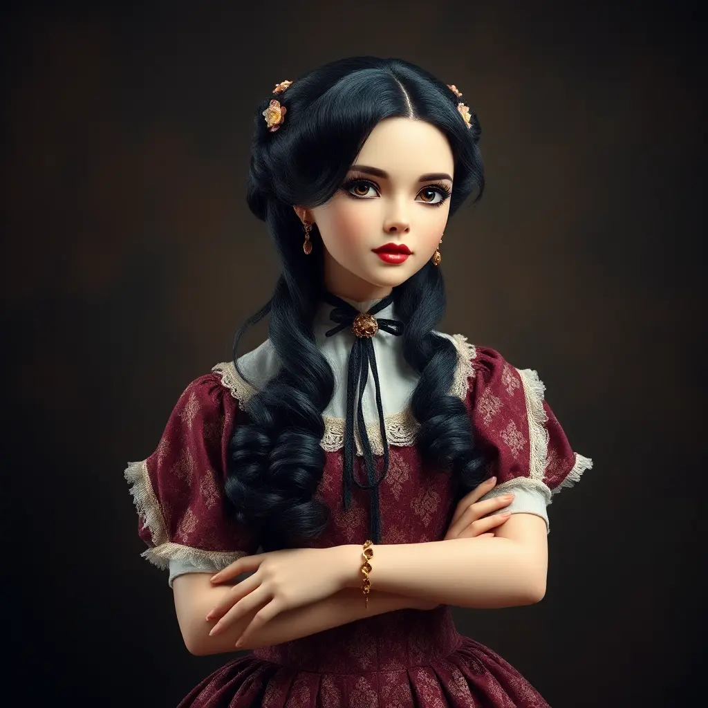 Victorian era sweetheart with raven tresses, Highly Detailed, Half Body, Gorgeous, Stunning, Elegant