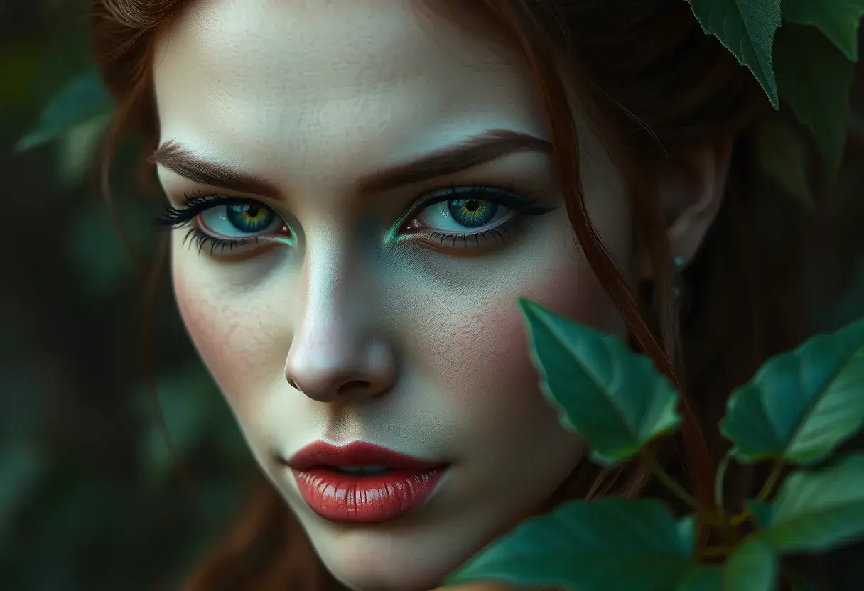 Alluring matte portrait of Poison Ivy in the style of Stefan Kostic, 8k, Highly Detailed, Intricate, Half Body, Matte Painting, Realistic, Sharp Focus, Fantasy by Greg Rutkowski