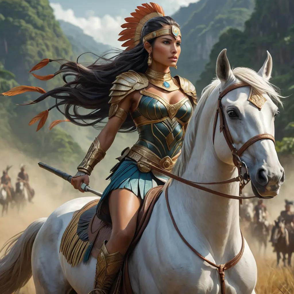 A powerful amazonian warrior on a horse, leading her tribe into battle, Highly Detailed, Half Body, Gorgeous, Stunning, Elegant by Stanley Artgerm Lau