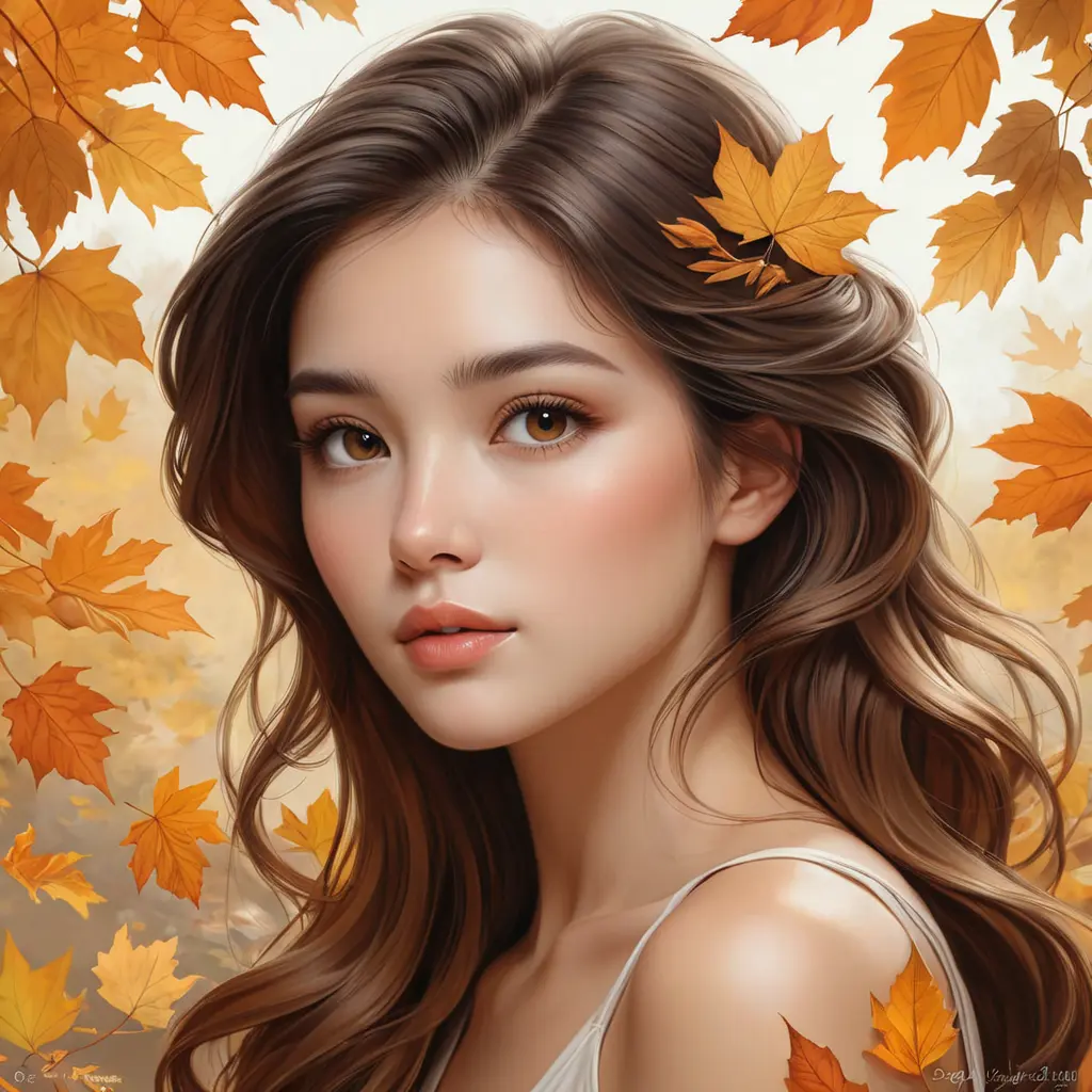 A soft-spoken poetess with an aura of quiet introspection, surrounded by the gentle whispers of autumn leaves, Highly Detailed, Half Body, Gorgeous, Stunning, Elegant by Stanley Artgerm Lau