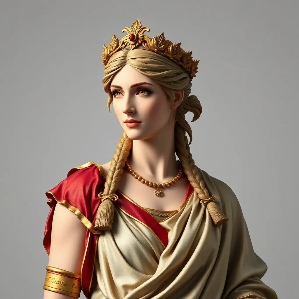 Classical Roman matron with laurel wreath, Highly Detailed, Half Body, Gorgeous, Stunning, Elegant