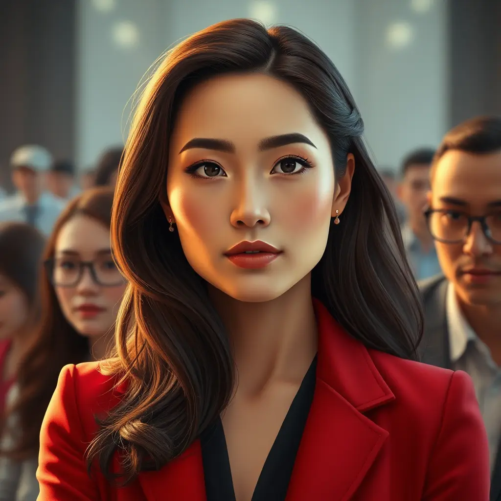 a confident woman with a determined expression, leading a team of people, Highly Detailed, Half Body, Gorgeous, Stunning, Elegant by Stanley Artgerm Lau