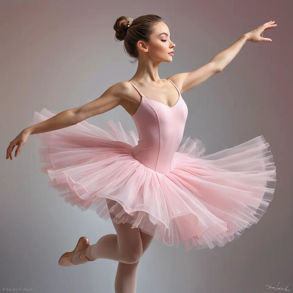 a graceful ballerina in a flowing pink tutu, leaping through the air with effortless elegance, Highly Detailed, Half Body, Gorgeous, Stunning, Elegant by Stanley Artgerm Lau