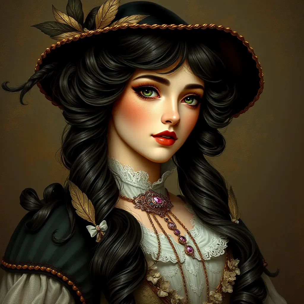 Victorian era sweetheart with raven tresses, Highly Detailed, Half Body, Gorgeous, Stunning, Elegant by Stanley Artgerm Lau