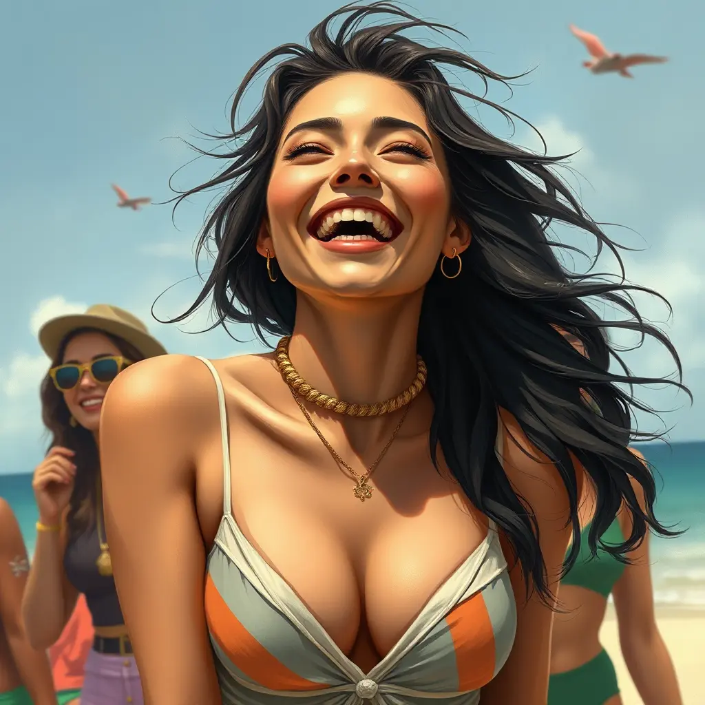 a playful woman laughing and enjoying life with her friends, Highly Detailed, Half Body, Gorgeous, Stunning, Elegant by Stanley Artgerm Lau