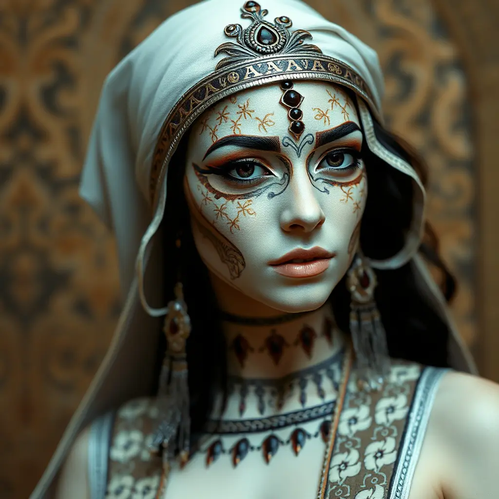 An elegant queen from ancient Egypt with intricate henna tattoos, Highly Detailed, Half Body, Gorgeous, Stunning, Elegant by Stanley Artgerm Lau