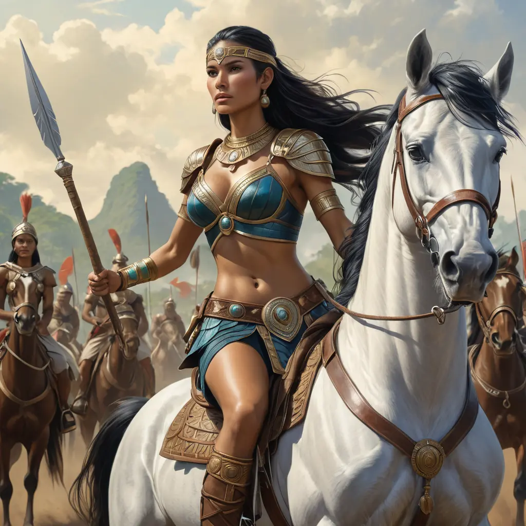 A powerful amazonian warrior on a horse, leading her tribe into battle, Highly Detailed, Half Body, Gorgeous, Stunning, Elegant by Stanley Artgerm Lau