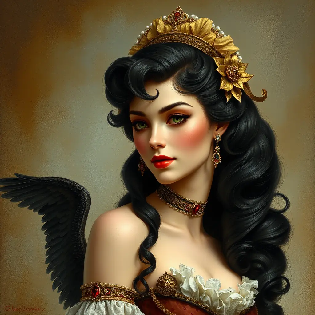 Victorian era sweetheart with raven tresses, Highly Detailed, Half Body, Gorgeous, Stunning, Elegant by Stanley Artgerm Lau